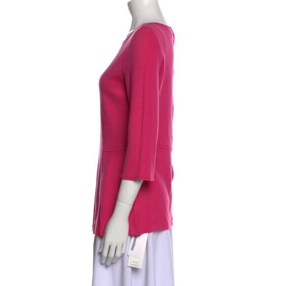 St. John Knits Milano Knit Peplum Blouse in Bright Pink Scoop Neck Size 6 Wool - Picture 7 of 8